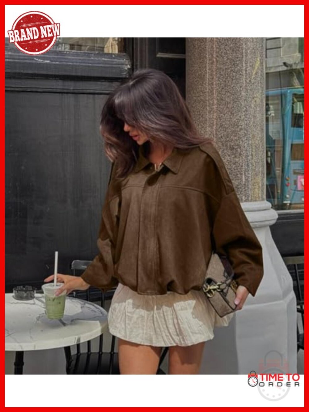 Womens Faux Suede Cropped Jacket Open Front Fall Coat - Picture 2 of 6